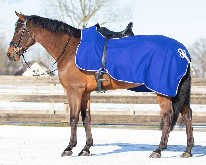 QHP Show Fleece Exercise Sheet in Cobalt Blue and Silver